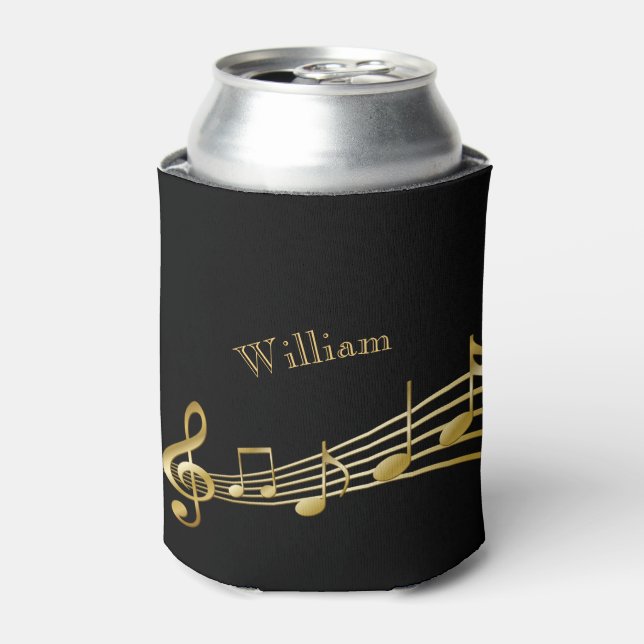 Music notes black gold name  can cooler (Can Front)