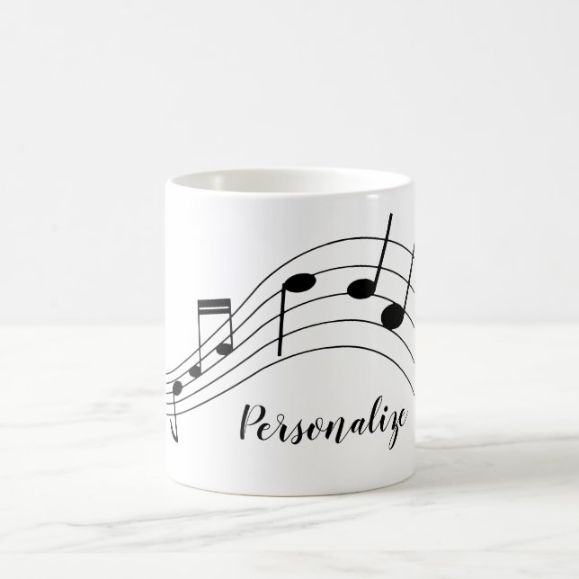 Music Notes Black Grey Stylish Personalised Coffee Mug (Center)