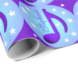 Music Notes Blue Circles Stars Purple Personalised Wrapping Paper
