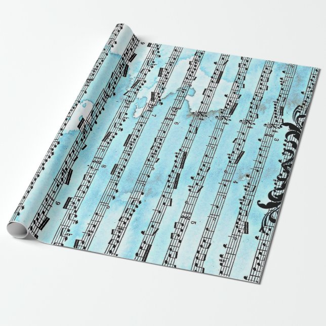 Music Notes Blue Wrapping Paper, 30" x 6' Wrapping Paper (Unrolled)