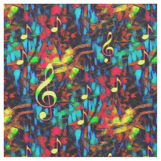 Music Notes Bright Abstract Fabric (Close Up)
