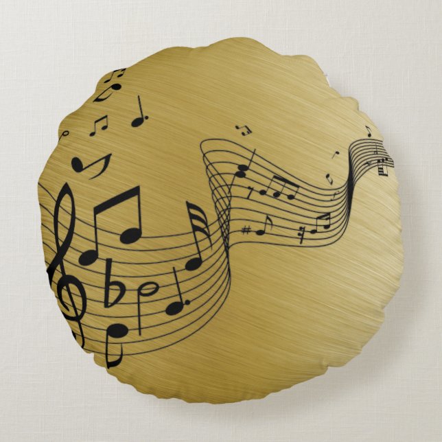 Music Notes Brushed Gold  Round Cushion (Back)