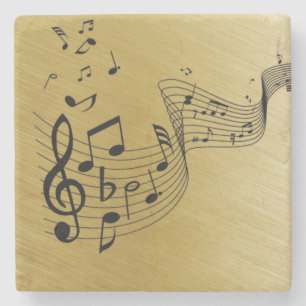 Music Notes Brushed Gold Stone Coaster