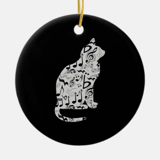 Music Notes Cat Lover - Minimalist Musician Ceramic Ornament (Front)