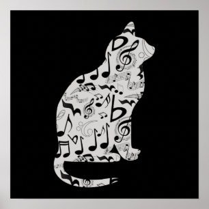 Music Notes Cat Lover Pattern - Musician Poster