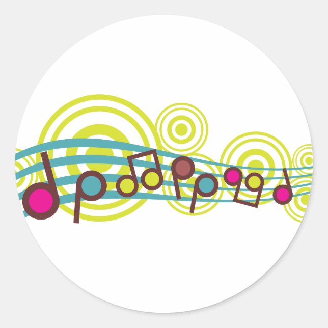 Music Notes Classic Round Sticker (Front)