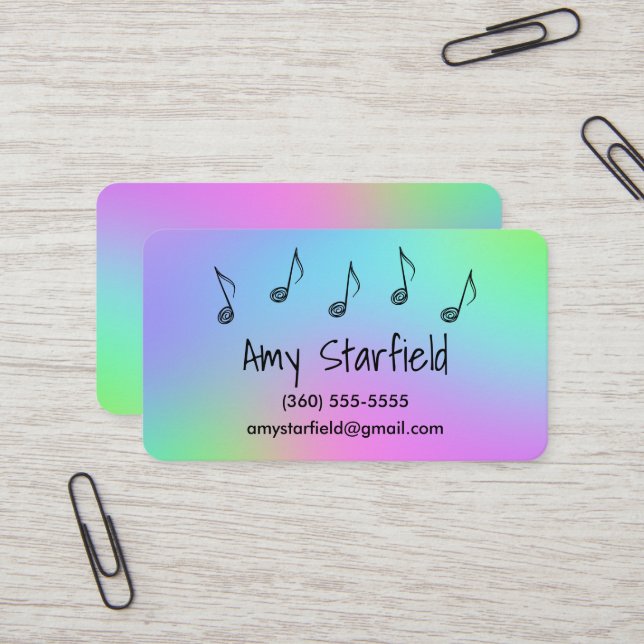 Music Notes Colourful Business Cards (Front/Back In Situ)