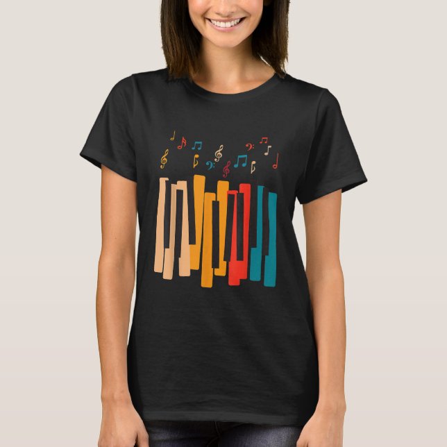 Music Notes Colourful Keyboard Piano Player Music  T-Shirt (Front)
