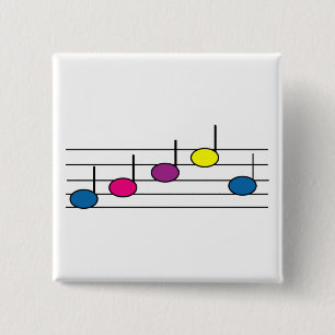 Music Notes Colourful Pink Purple Yellow Blue 15 Cm Square Badge