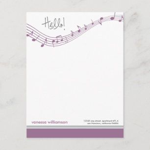 Music Notes Custom Flat Note Cards (lavender)