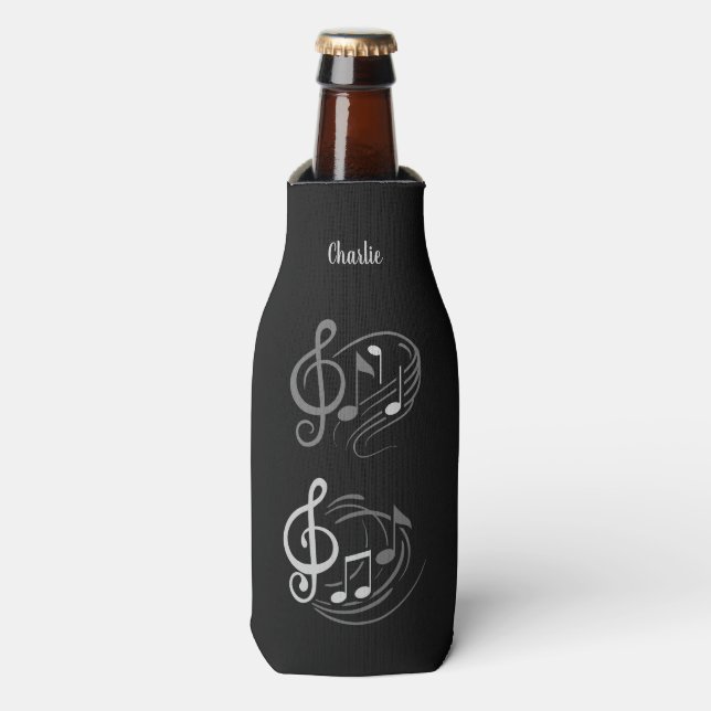 Music Notes custom name Bottle Cooler (Bottle Front)