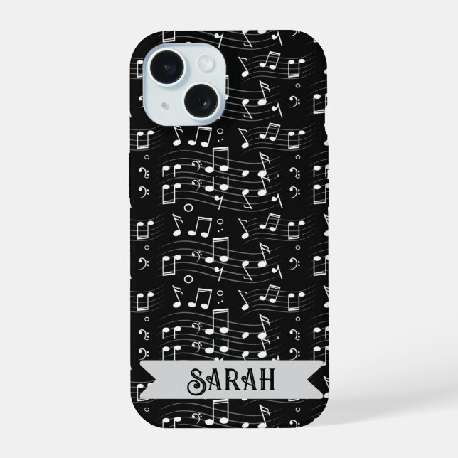 Music Notes Custom Name iPhone 15 Case (Back)
