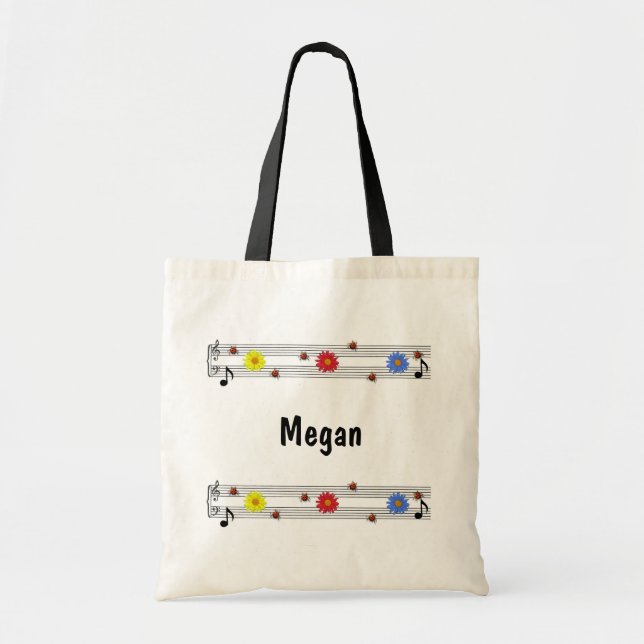 Music Notes Custom Name Tote Bag (Front)