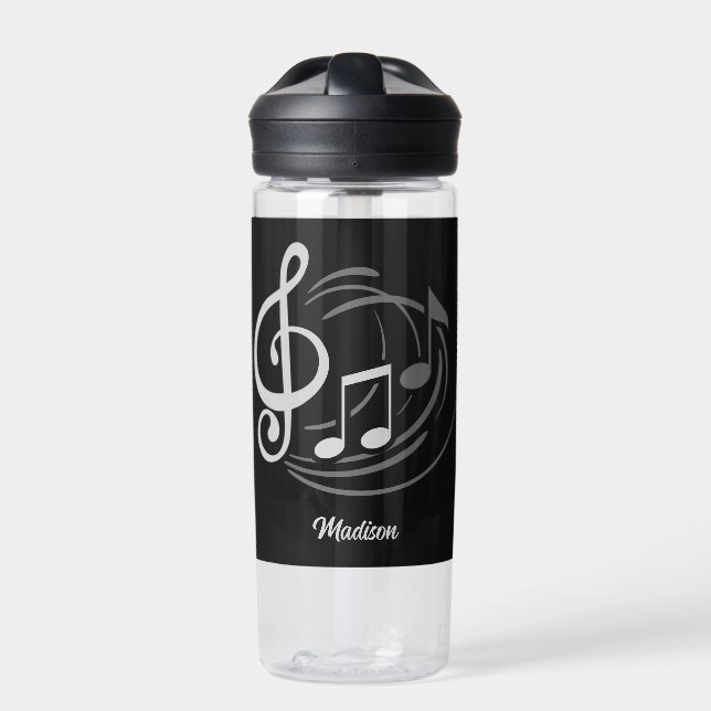 Music Notes Custom name Water Bottle (Front)