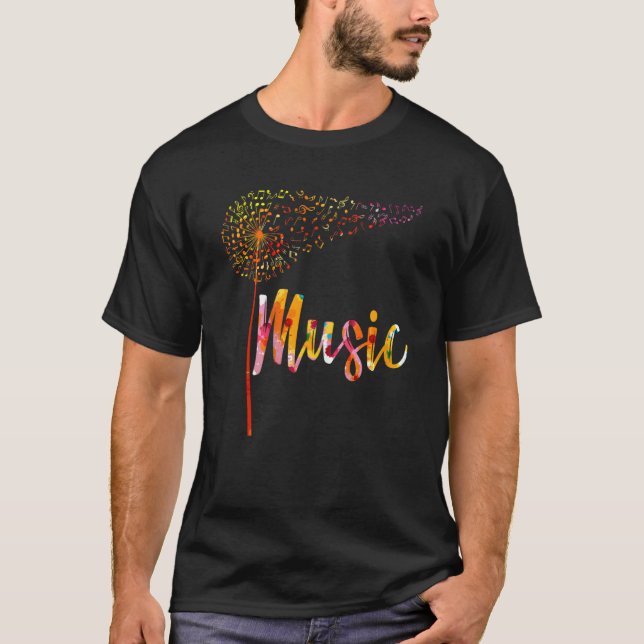Music Notes Dandelion Flower For Men Women T-Shirt (Front)