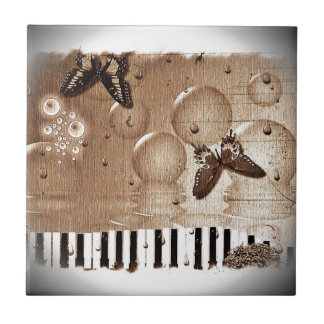 Music Notes Destiny Colourful Butterfly Nature Ceramic Tile