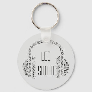 Music notes DJ headphones modern Key Ring