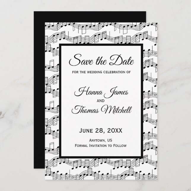 Music Notes Elegant Save the Date (Front/Back)