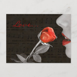 music notes flourish valentines day red rose