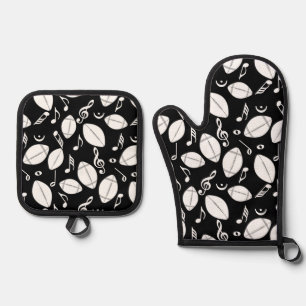 Music Notes Footballs Oven Mitt & Pot Holder Set