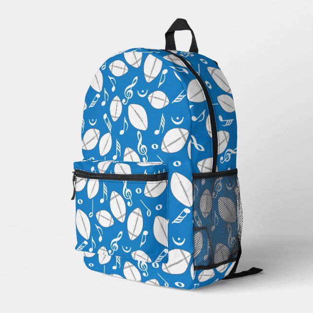 Music Notes Footballs Printed Backpack (Back Corner Right)