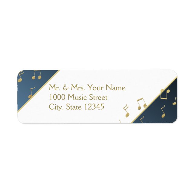 Music Notes Gold and Blue Return Address Label (Front)