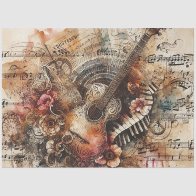Music Notes Guitar Ephemera Tissue Paper Decoupage (Front)
