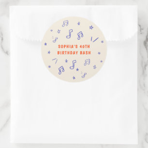 Music Notes Hand-Drawn Illustrations 40th Birthday Classic Round Sticker