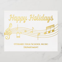 Music Notes Happy Holidays Gold Foil Postcard
