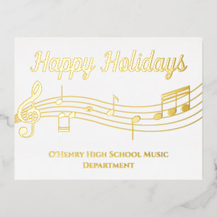 Music Notes Happy Holidays Gold Foil Postcard