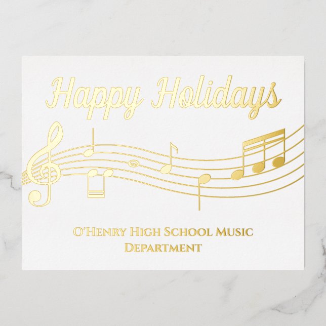 Music Notes Happy Holidays Gold Foil Postcard (Front)