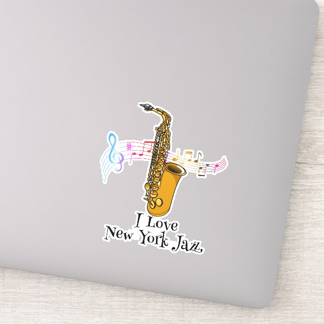 Music Notes I Love New York Jazz Saxophone Sticker (Detail)
