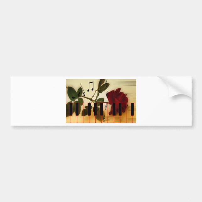 Music Notes Keyboard Red Rose Blossom Destiny Bumper Sticker (Front)