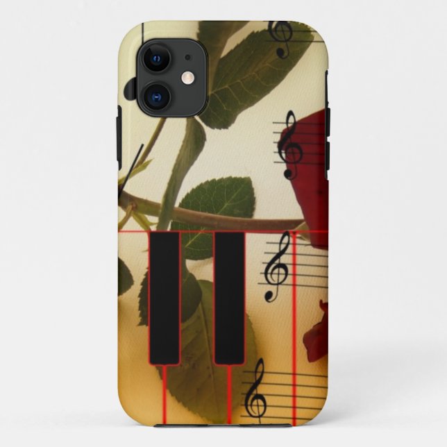 Music Notes Keyboard Red Rose Blossom Destiny Case-Mate iPhone Case (Back)