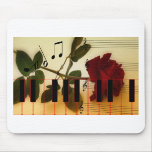 Music Notes Keyboard Red Rose Blossom Destiny Mouse Pad