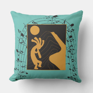 Music Notes Kokopelli Throw Pillow