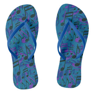 Music Notes Lively Musical Pattern Blue Purple Thongs