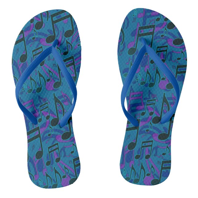 Music Notes Lively Musical Pattern Blue Purple Thongs (Footbed)