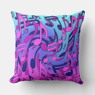 Music Notes Lively Pink Blue Purple Aqua Pattern Cushion
