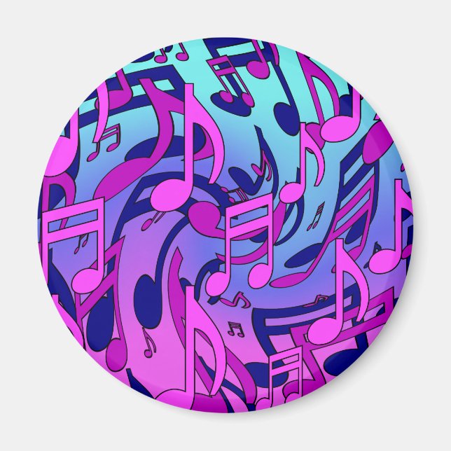 Music Notes Lively Pink Blue Purple Aqua Pattern Magnet (Front)