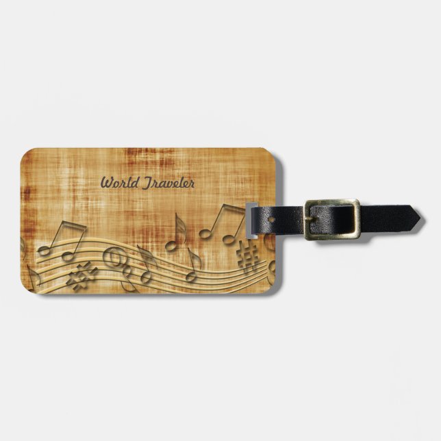 Music Notes Luggage Tag with Leather Strap (Front Horizontal)