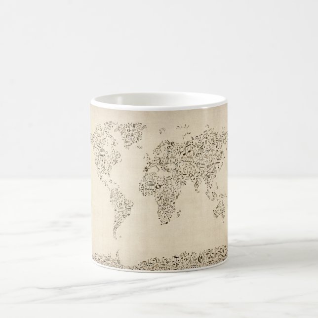 Music Notes Map of the World Coffee Mug (Center)