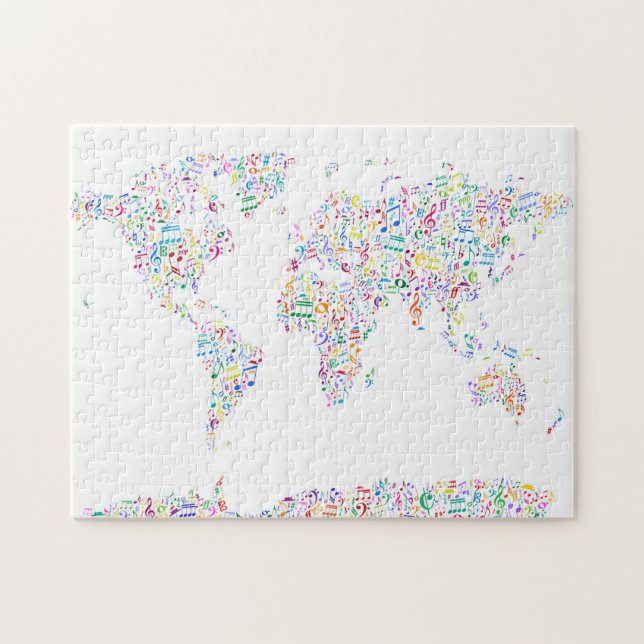 Music Notes Map of the World Jigsaw Puzzle (Horizontal)