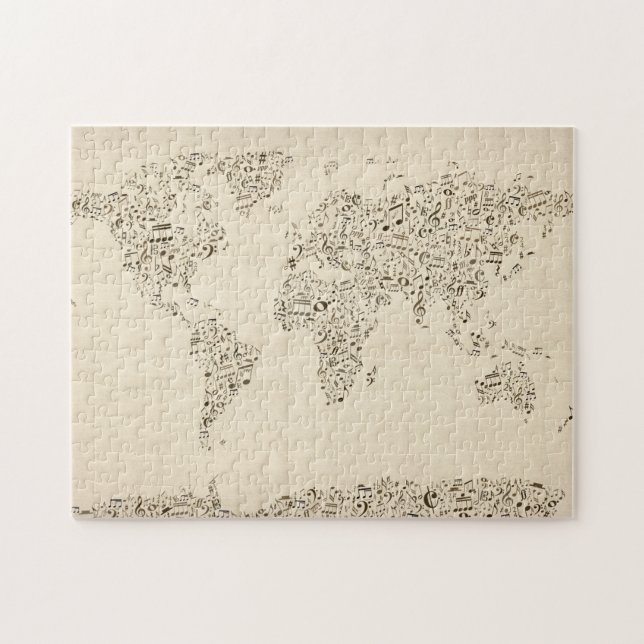 Music Notes Map of the World Jigsaw Puzzle (Horizontal)