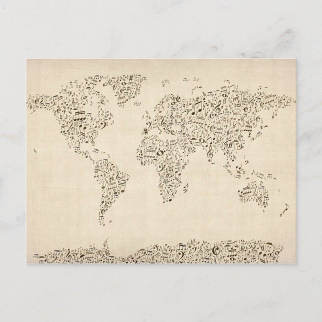 Music Notes Map of the World Postcard (Front)