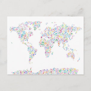 Music Notes Map of the World Postcard