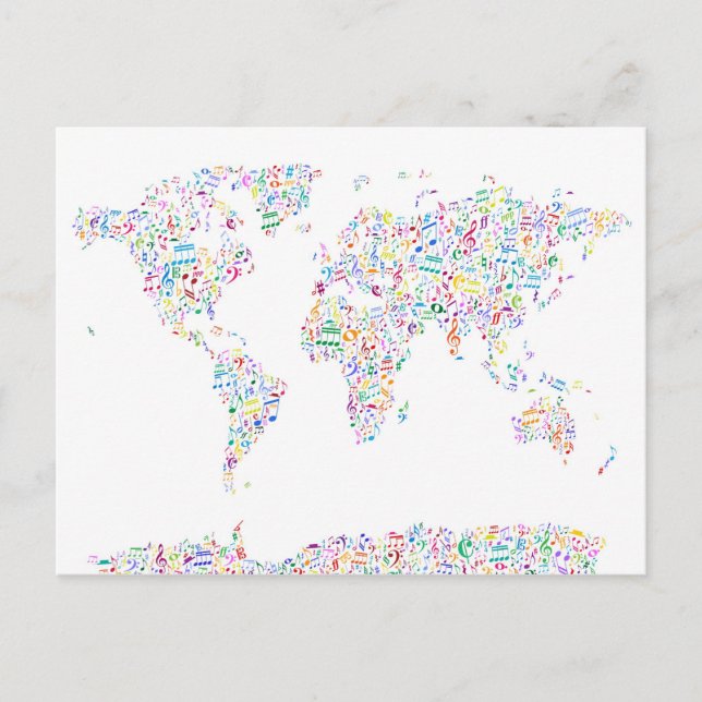 Music Notes Map of the World Postcard (Front)