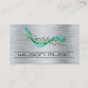 Music Notes   Metal Background Business Card