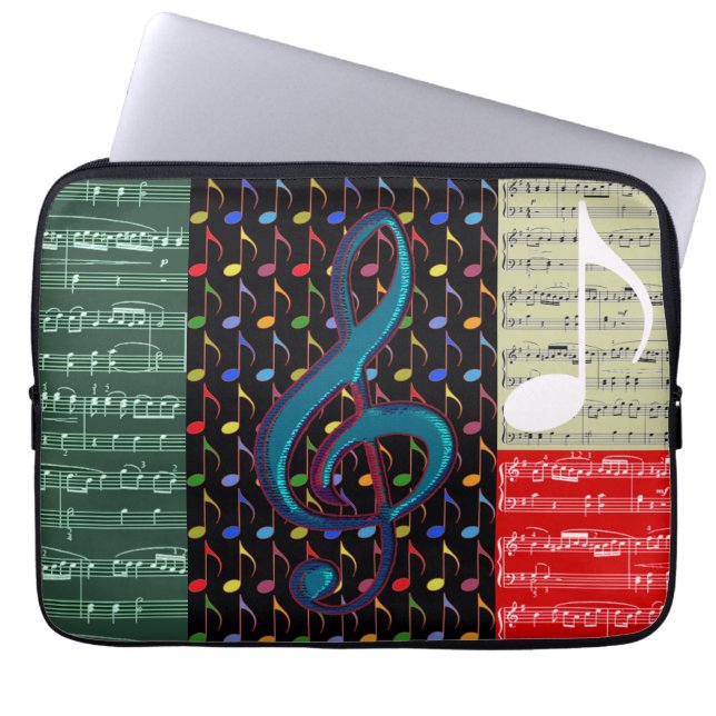music notes mixed pattern laptop sleeve (Front)