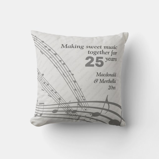 MUSIC NOTES | Modern | 25th SILVER Wedding Cushion (Front)